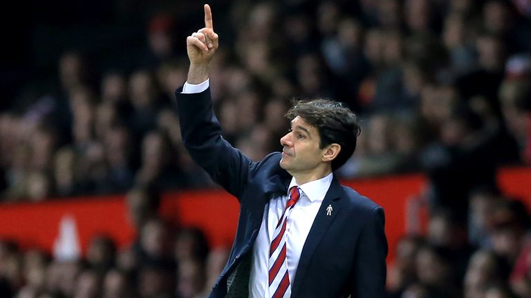 Middlesborough manager Aitor Karanka gestures on the touchline during the Capital One Cup, Fourth Round match at Old Trafford, Manchester.