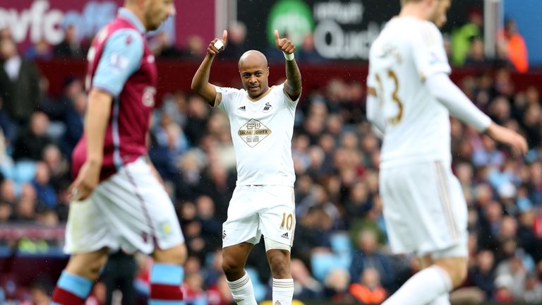 Andre Ayew celeb, Aston Villa v Swansea City, Premier League