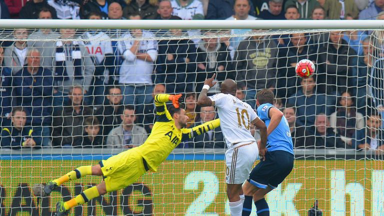 Andre Ayew gives Swansea the advantage against Tottenham in the 16th minute