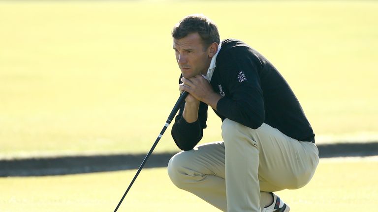 ST ANDREWS, SCOTLAND - Former footballer Andriy Shevchenko on the first green during the first round of the 2015 Alfred Dunhill Links Championship. 