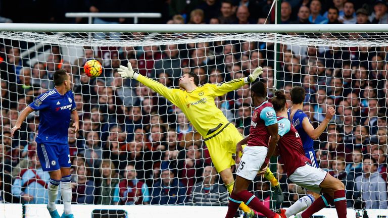 Andy Carroll (2nd R) of West Ham United scores his team's second goal  during the Premier League match v Chelsea at Upton Park