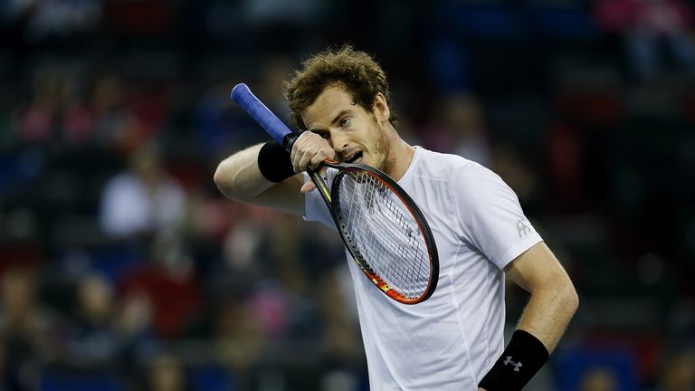 Andy Murray of Great Britain reacts after losing the point against Tomas Berdych of Czech Republic during the men's singles 