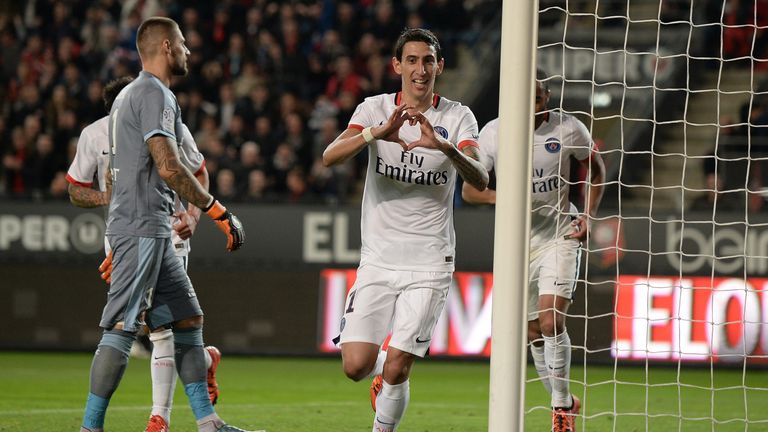 Angel Di Maria celebrates scoring the only goal of the game against Rennes