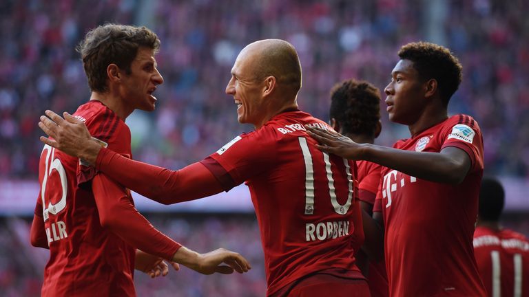 Bayern players celebrate as they beat Cologne
