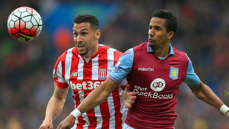Stoke City's Geoff Cameron (left) and Aston Villa's Scott Sinclair battle for the ball during the Barclays Premier League match at Villa Park, Birmingham.