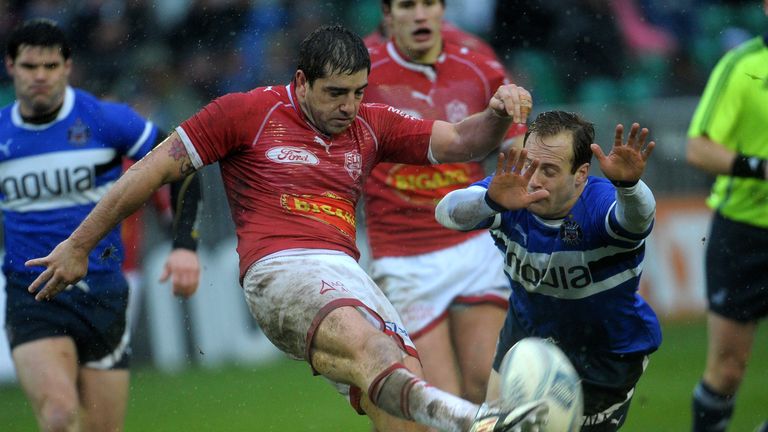 Agen's Belisario Agulla makes a clearance during the Amlin Challenge Cup Pool Four match at the Recreation Ground, Bath.