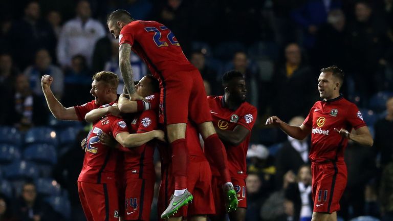 Blackburn Rovers players celebrate after Craig Conway scored 