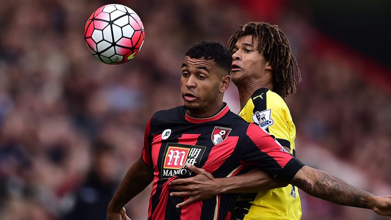 Bournemouth's Joshua King (left) and Watford's Nathan Ake battle for the ball during the Barclays Premier League match at the Vitality Stadium, Bournemouth