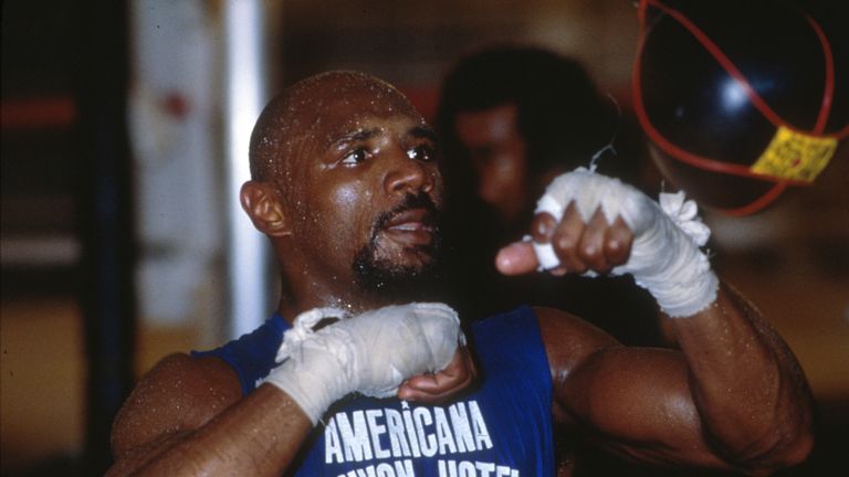 Marvin Hagler in training for his bout with Tommy Hearns