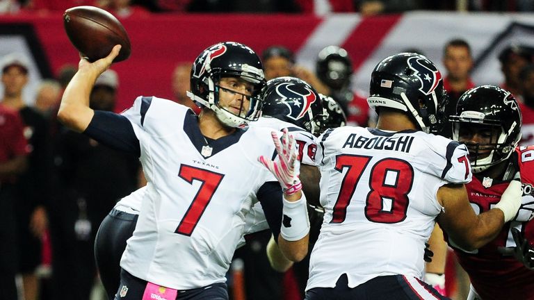 Brian Hoyer #7 of the Houston Texans throws a pass in the second half against the Atlanta Falcons at the Georgia Dome on October 