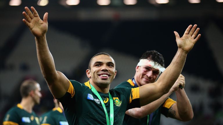Bryan Habana salutes the crowd after South Africa won the third place play-off