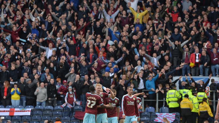 Burnley players celebrate their victory after the Sky Bet Championship match at Ewood Park, Blackburn