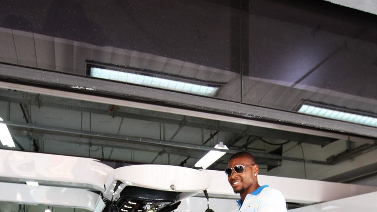 The LA Laker's Andrew Bynum was in the McLaren garage at the 2011 Indian GP