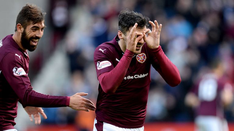 Callum Paterson celebrates opening the scoring for Hearts