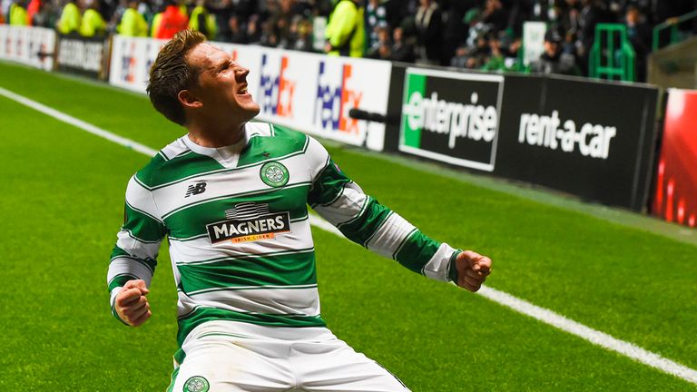 Celtic's Kris Commons shows his emotion after doubling the home side's lead.
