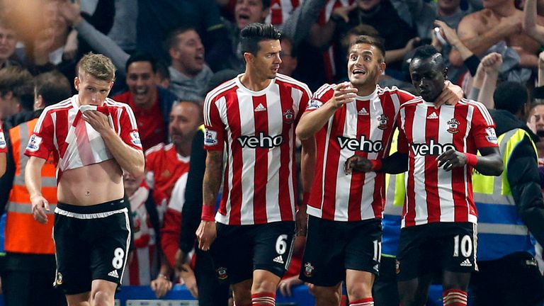 Southampton's Sadio Mane (right) celebrates scoring his side's second goal of the game