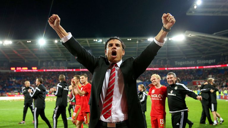 Wales manager Chris Coleman celebrates 