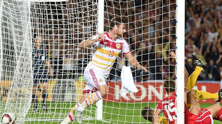 Scotland's Chris Martin celebrates scoring his team's first goal against Gibraltar