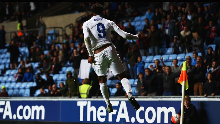 Chuba Akpom of England celebrates