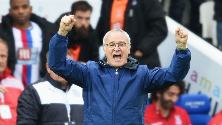 Claudio Ranieri celebrates Leicester's 1-0 win over Crystal Palace