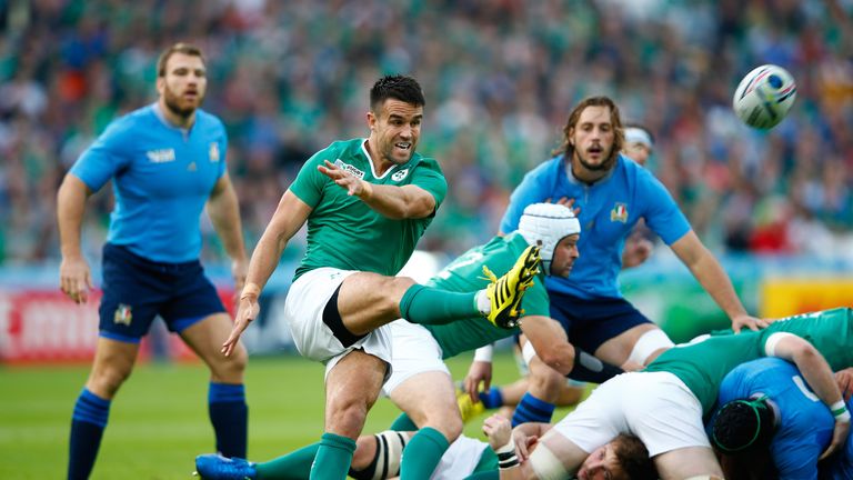 Conor Murray kicks during Ireland's Pool D match against Italy,