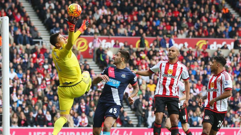 Costel Pantilimon of Sunderland makes a save during the derby with Newcastle