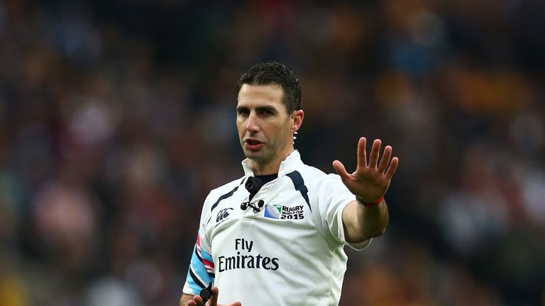Referee Craig Joubert of South Africa gives a decision during Scotland's loss to Australia in the World Cup quarter-final