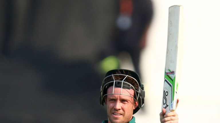AB de Villiers celebrates his 50 runs during the 3rd ODI match between South Africa and New Zealand