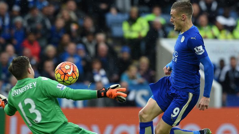 Jamie Vardy scores for Leicester against Crystal Palace