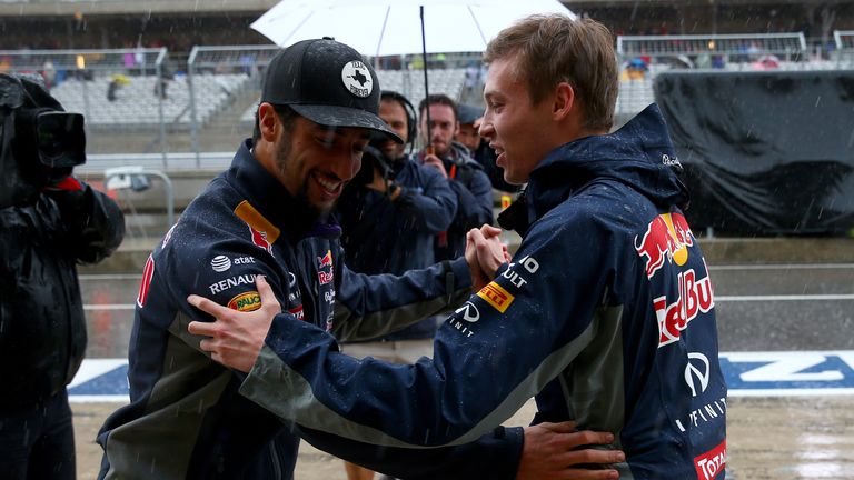 Daniel Ricciardo and Daniil Kvyat have a dance