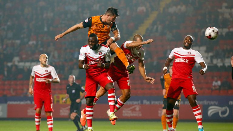 Danny Batth of Wolverhampton Wanderers scores during the Sky Bet Championship match against Charlton Athletic in 2014