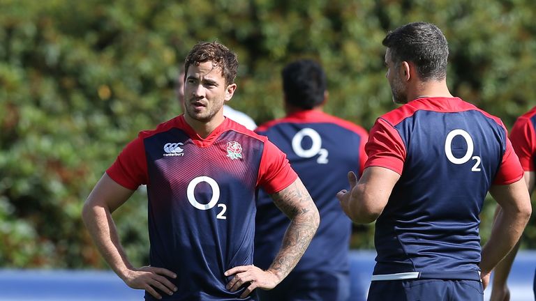 Danny Cipriani looks on during an England training session