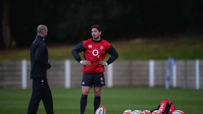 Danny Cipriani and Mike Catt during an England training session