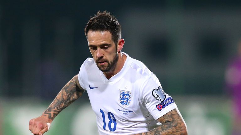 Danny Ings in action on his England debut against Lithuania in Vilnius