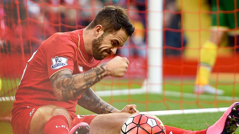 Liverpool's Danny Ings punches the ball in frustration after failing to score during the Barclays Premier League match at Anfield, Liverpool.