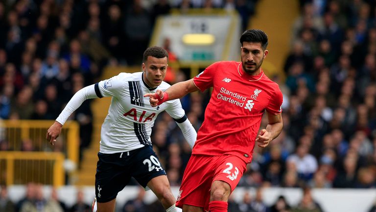 Tottenham Hotspur's Dele Alli battles for the ball with Liverpool's Emre Can during the Barclays Premier League match at White Hart Lane, London. PRESS ASS
