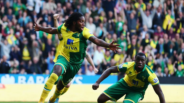 Dieumerci Mbokani pulls one back for Norwich in the 68th minute - but the Canaries fail to pull the game level