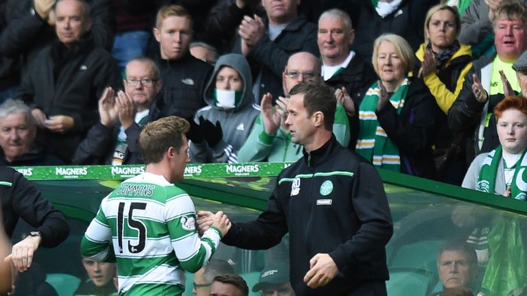 Kris Commons (left) was much happier when he came off in Celtic's win over Dundee United than he was in Norway