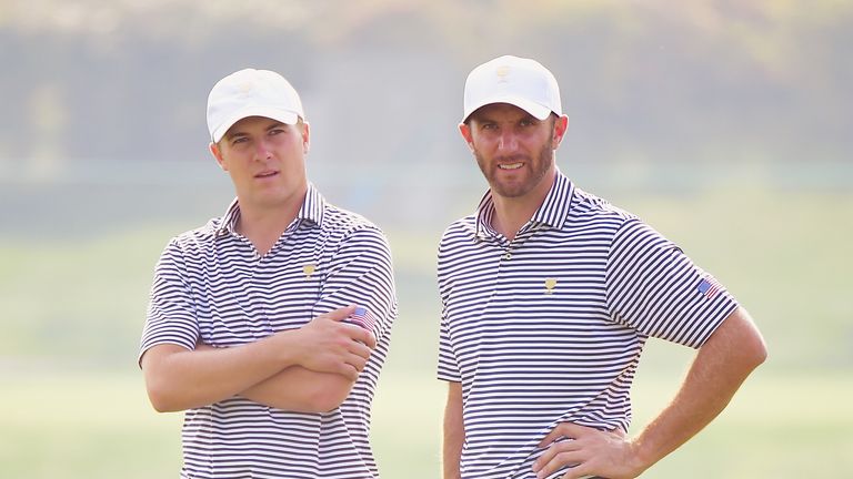Dustin Johnson (right) and Jordan Spieth of the United States ahead of the Presidents Cup