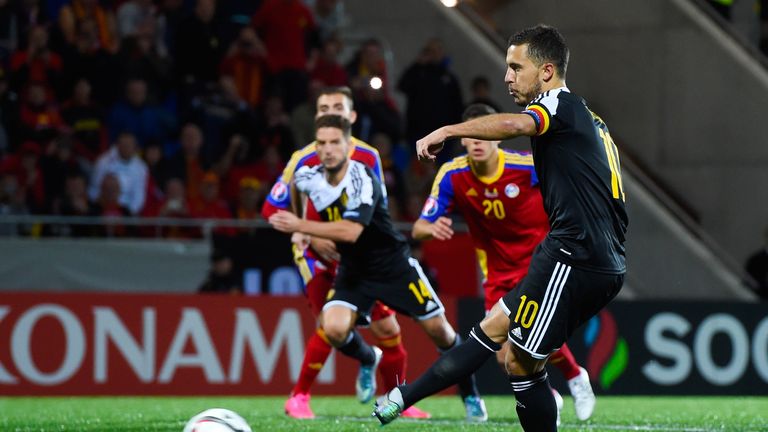 Eden Hazard scores from the penalty spot for Belgium against Andorra