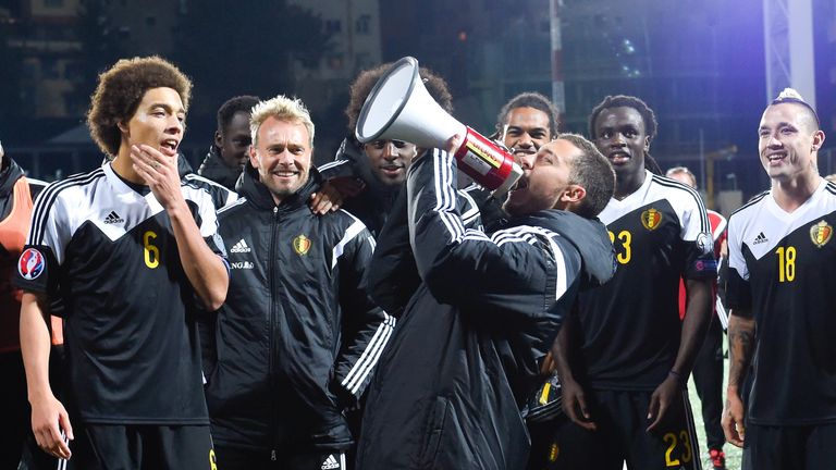 Eden Hazard celebrates Belgium's victory over Andorra