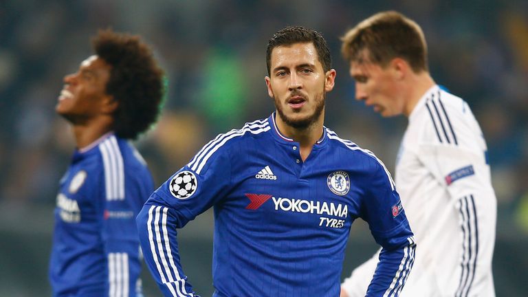  Eden Hazard of Chelsea looks on 