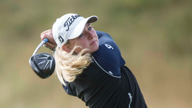 TROON, SCOTLAND - JULY 26: Emily Kristine Pedersen of Denmark tees off at the second hole during the final round of the Aberdeen Asset Management Scottish 