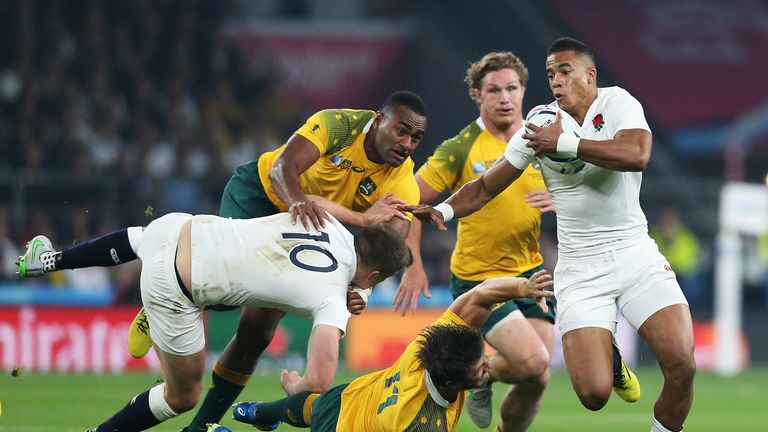 England's Anthony Watson is chased down by Australia