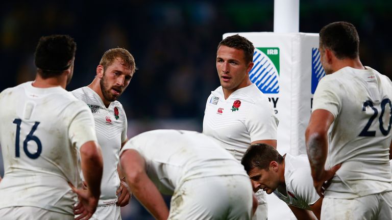 A dejected Chris Robshaw of England looks on