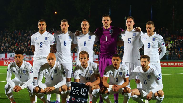 England line up in Lithuania