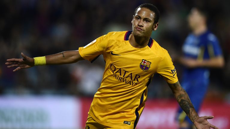 Barcelona's Neymar celebrates after scoring a goal during the Spanish match against Getafe