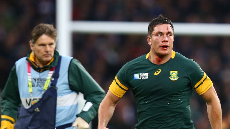 Francois Louw is forced off the pitch by the injury