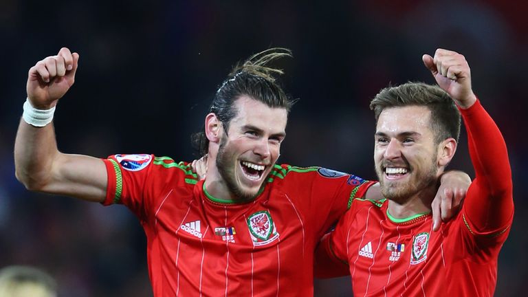 Gareth Bale and Aaron Ramsey of Wales celebrate victory 