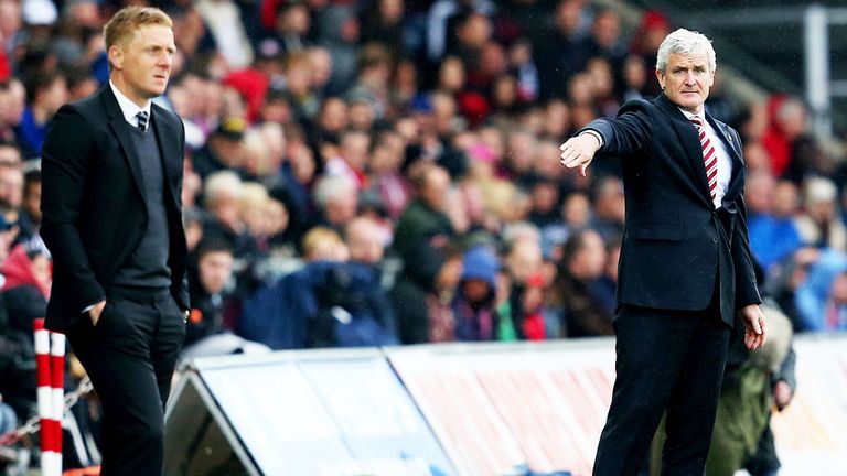 Swansea boss Garry Monk (left) and Stoke manager Mark Hughes